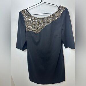 Harold’s Vintage Women’s Black Embellished Neckline Dress Rhinestone Bead